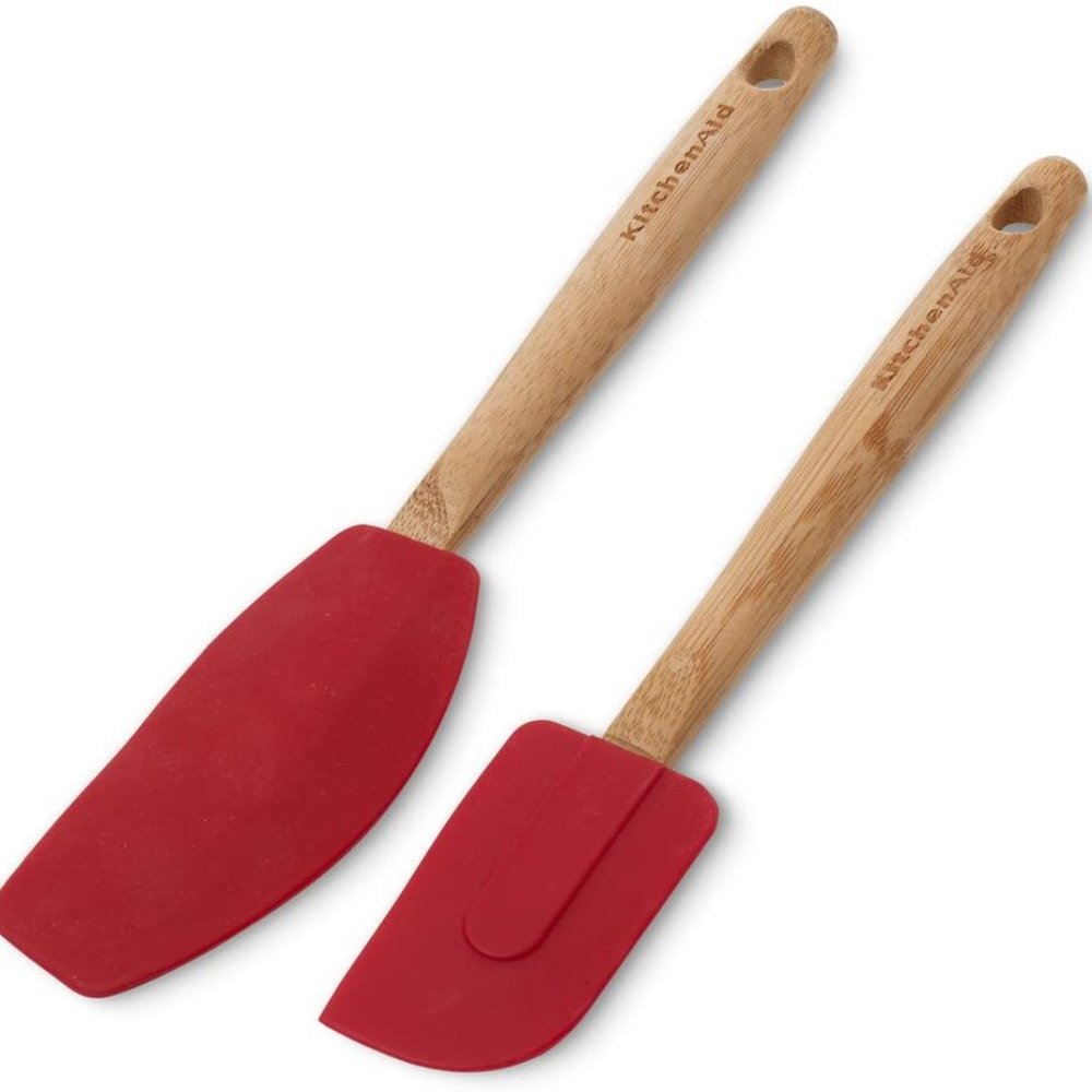 NEW Kitchen Aid 2-Piece Red Silicone Bamboo Spatula Set